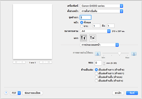 ภาพ: "การประมวลผลหน้า" ในไดอะล็อก "การพิมพ์"