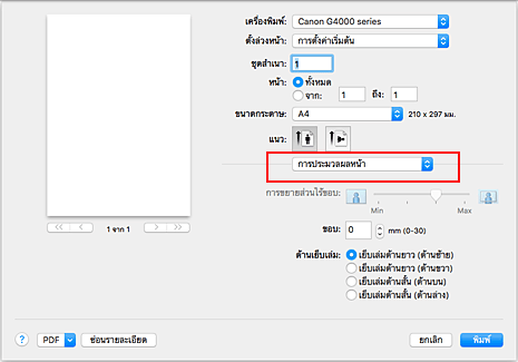 ภาพ: "การประมวลผลหน้า" ในไดอะล็อก "การพิมพ์"