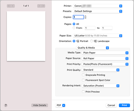 figure:Quality & Media in the Print dialog