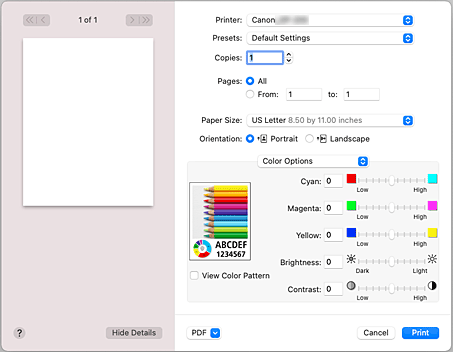 Imagen: Opciones de color del cuadro de diálogo Imprimir