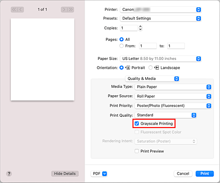 Imagen: Impresión en escala de grises de Calidad y soporte del cuadro de diálogo Imprimir