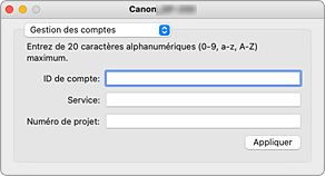 figure : Gestion des comptes Canon IJ Printer Utility2