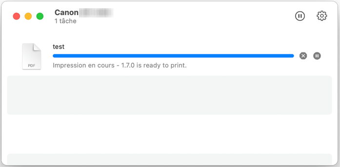 figure : Écran d'état de l'impression.
