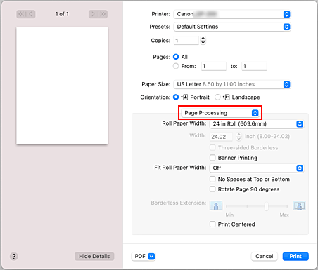 figura:Elaborazione pagina nella finestra di dialogo Stampa