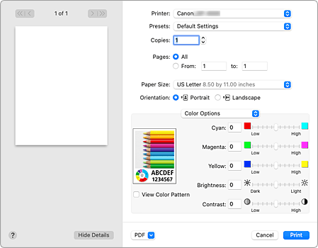 figure:Color Options in the Print dialog