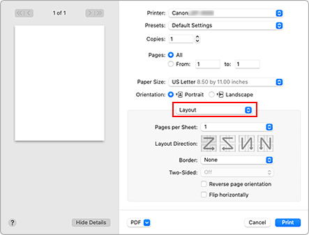 figure:Layout in the Print dialog