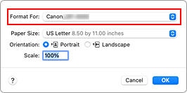 figure:Format For of Page Attributes in the Page Setup dialog