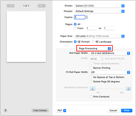 figure:Page Processing in the Print dialog