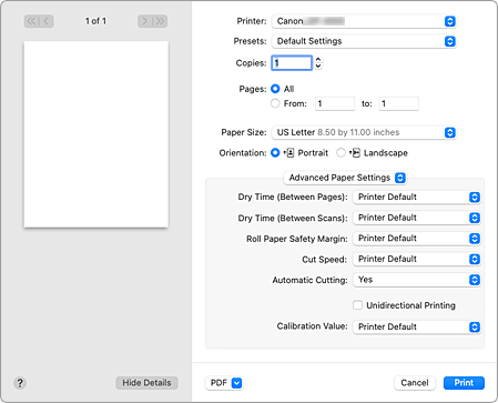 figure:Advanced Paper Settings in the Print dialog