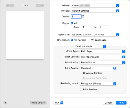 figure:Quality & Media in the Print dialog