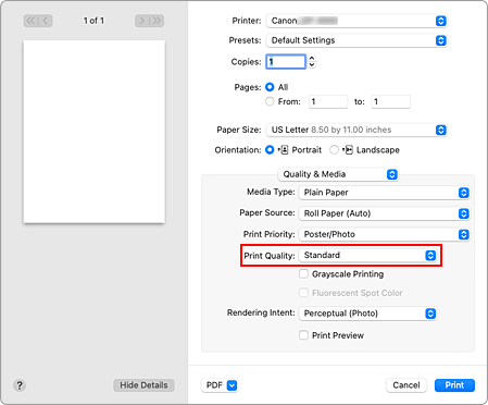 figure:Print Quality of Quality & Media in the Print dialog