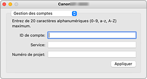 figure : Gestion des comptes Canon IJ Printer Utility2