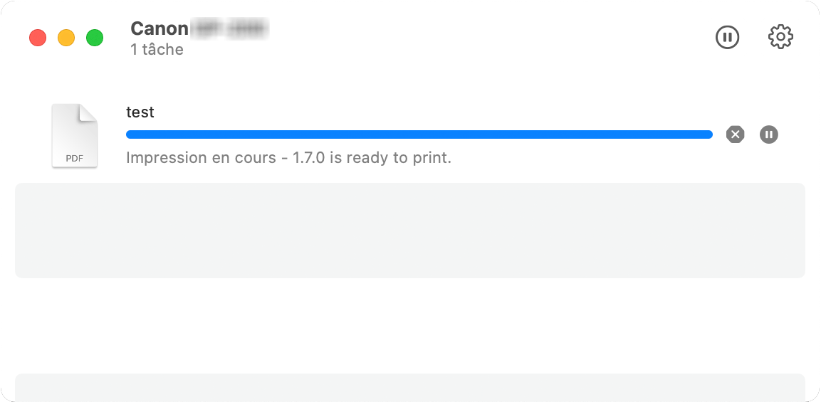 figure : Écran d'état de l'impression.