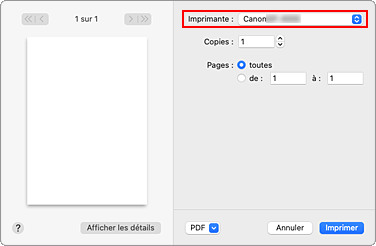 figure&nbsp;:&nbsp;Imprimante dans la boîte de dialogue Imprimer