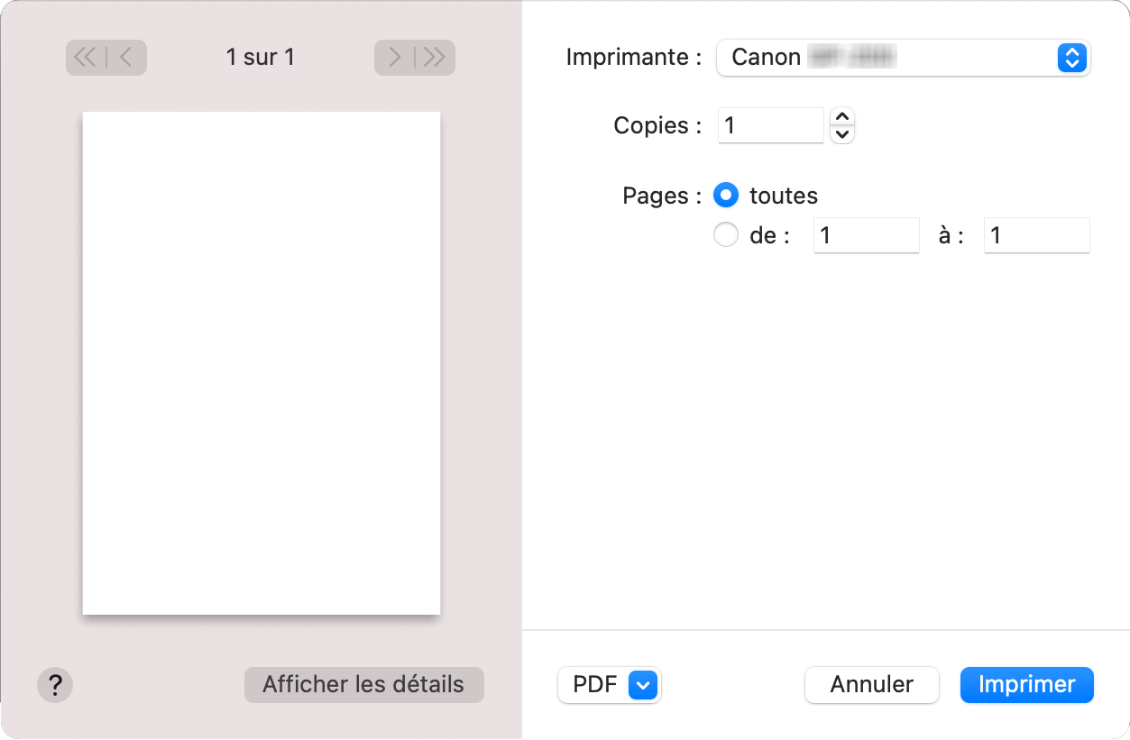 figure&nbsp;:&nbsp;Imprimante dans la boîte de dialogue Imprimer