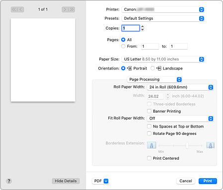 figura:Elaborazione pagina nella finestra di dialogo Stampa