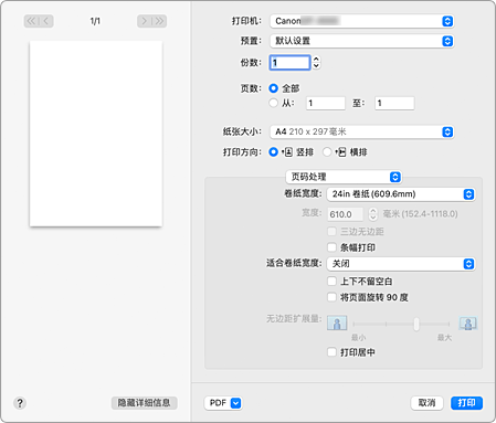 插图：打印对话框中的“页码处理”