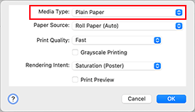 figure:Media Type of Quality & Media in the Print dialog