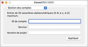 figure : Gestion des comptes Canon IJ Printer Utility2