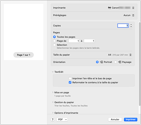 figure&nbsp;: Boîte de dialogue Imprimer