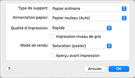 figure&nbsp;:&nbsp;Qualité et support dans la boîte de dialogue Imprimer
