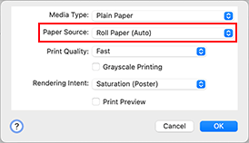 figura: Alimentazione carta per Qualità/Tipo di carta nella finestra di dialogo Stampa
