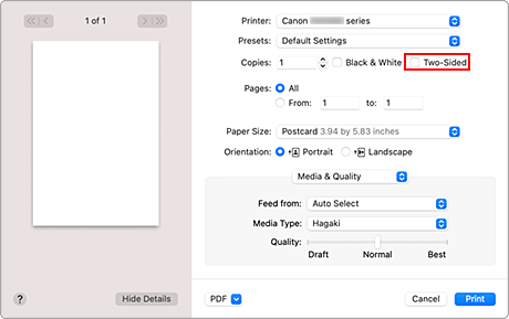 figur: Dubbelsidigt i dialogrutan Skriv ut