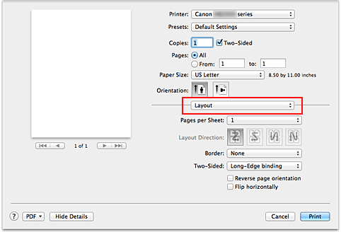 figur: Layout i udskriftsdialogen