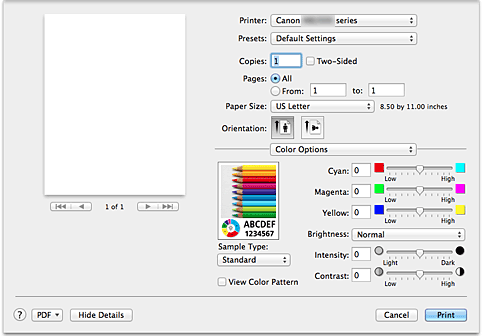 figure:Color Options in the Print dialog