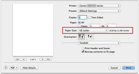 figure:Paper Size in the Print dialog