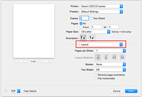 Abbildung: "Layout" im Dialog "Drucken"