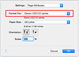 figure:Format For of Page Attributes in the Page Setup dialog