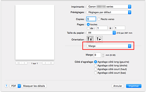 figure : Marge dans la boîte de dialogue Imprimer