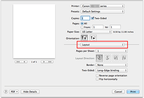 figur: Layout i udskriftsdialogen