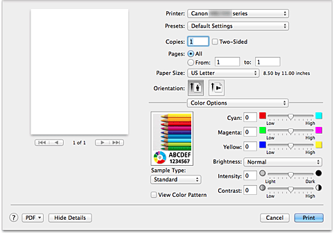 Imagen: Opciones de color del cuadro de diálogo Imprimir