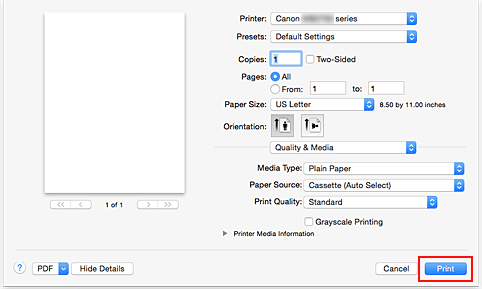 kuva:Tulosta Tulostus-valintaikkunassa