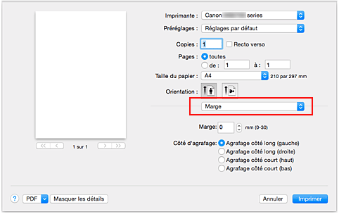 figure : Marge dans la boîte de dialogue Imprimer