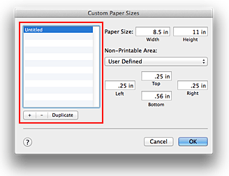 figure:Custom Paper Sizes dialog