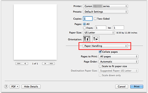 figure:Paper Handling in the Print dialog