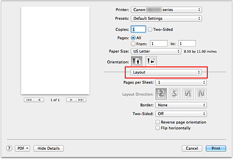 figure:Layout in the Print dialog