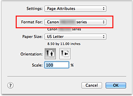 figure:Format For of Page Attributes in the Page Setup dialog