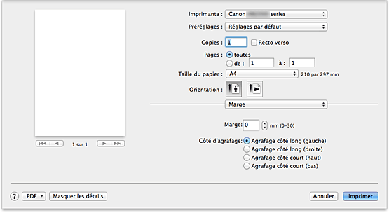 figure : Marge dans la boîte de dialogue Imprimer