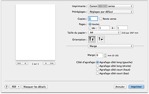 figure : Marge dans la boîte de dialogue Imprimer