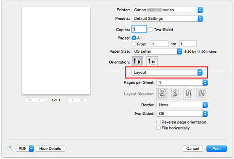 Abbildung: "Layout" im Dialog "Drucken"