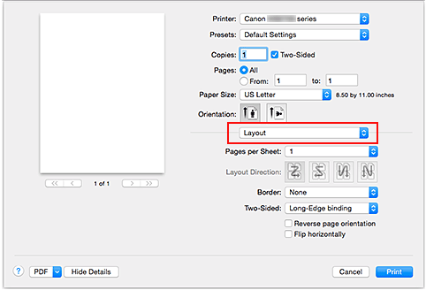 Abbildung: "Layout" im Dialog "Drucken"