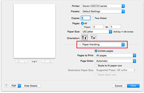 figure:Paper Handling in the Print dialog