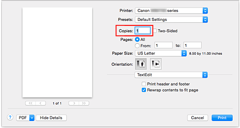 şekil:Yazdır iletişim kutusunda Kopya Sayısı