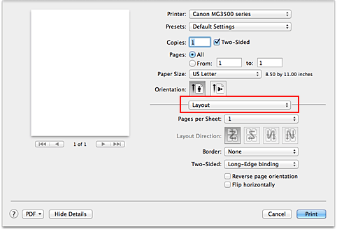 Abbildung: "Layout" im Dialog "Drucken"