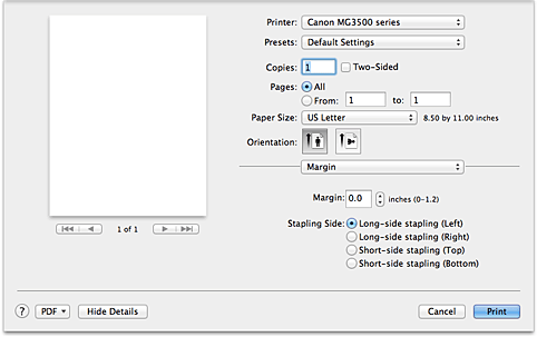 figure:Margin in the Print dialog