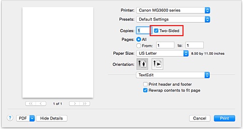 figur: Tosidig i dialogboksen Skriv ut
